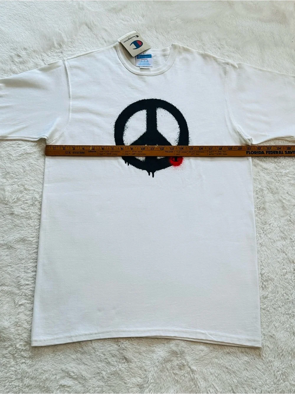 NWT Champion Men’s Heritage Peace Sign Logo T-Shirt White Crew Neck Size L - Picture 7 of 9